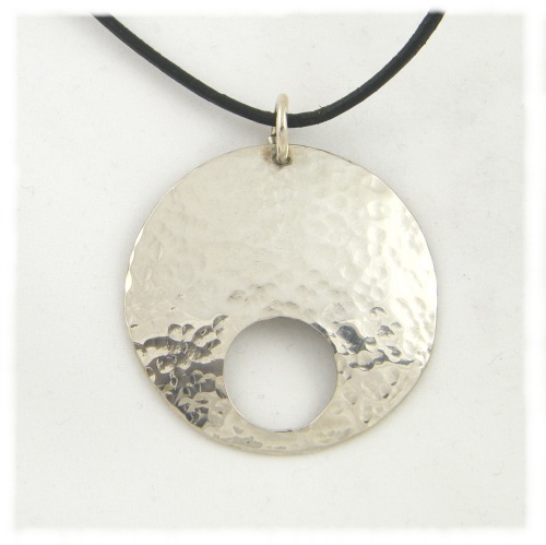 Silver dimpled pendant disc circle